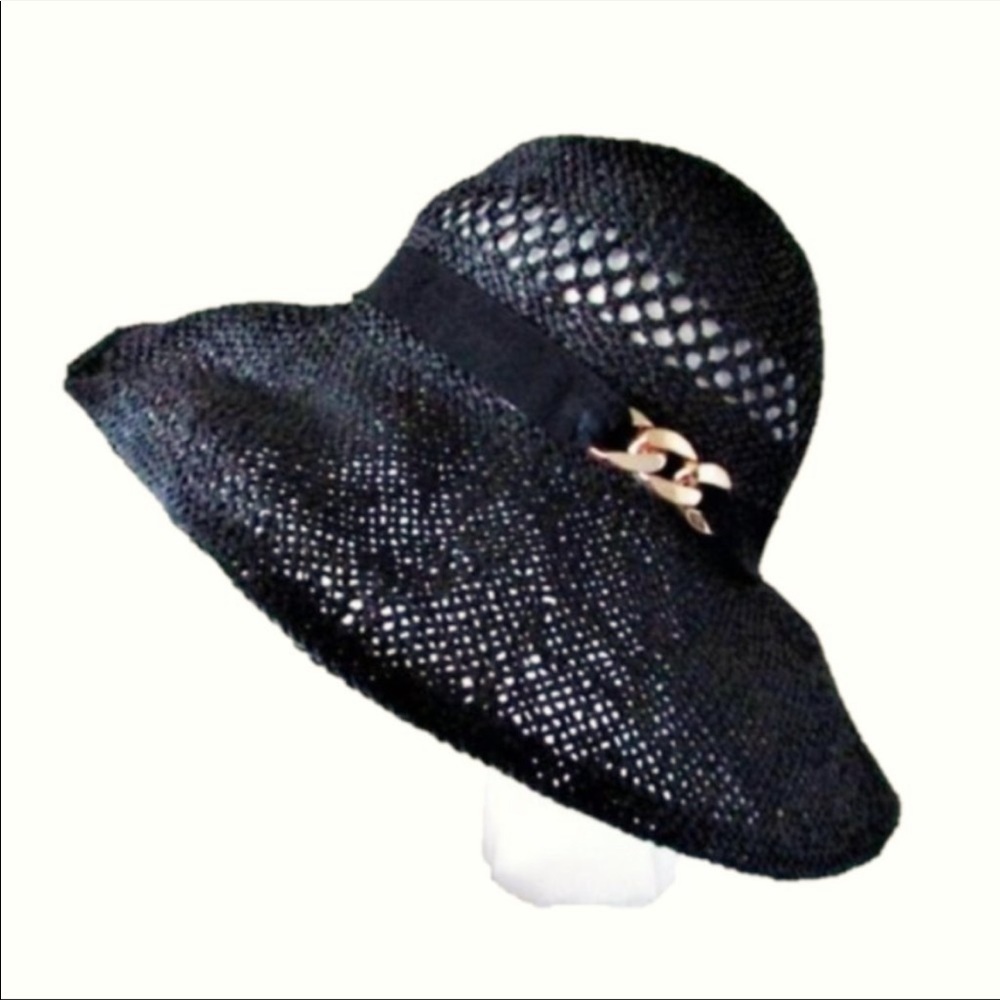 Hagid Hats black straw hat O/S wide brim straw hats